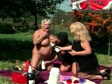 Granny Lesbian Outdoors Threesome